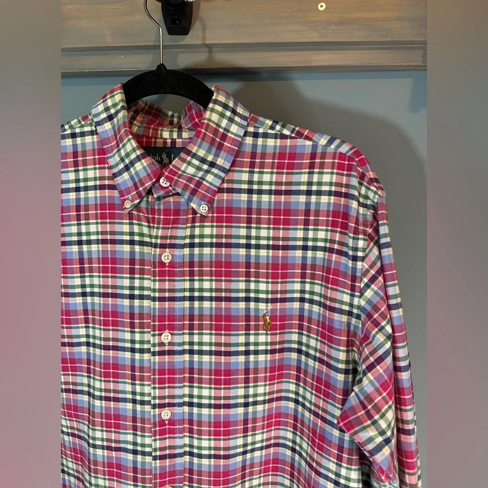 Ralph Lauren Custom Fit Plaid Button Down Shirt in Red/Blue/Green